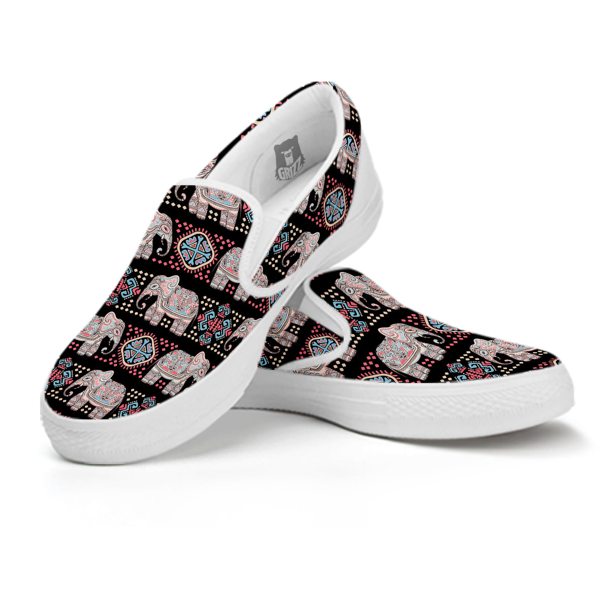 Elephant African Tribal Print Pattern White Slip On Shoes-grizzshop