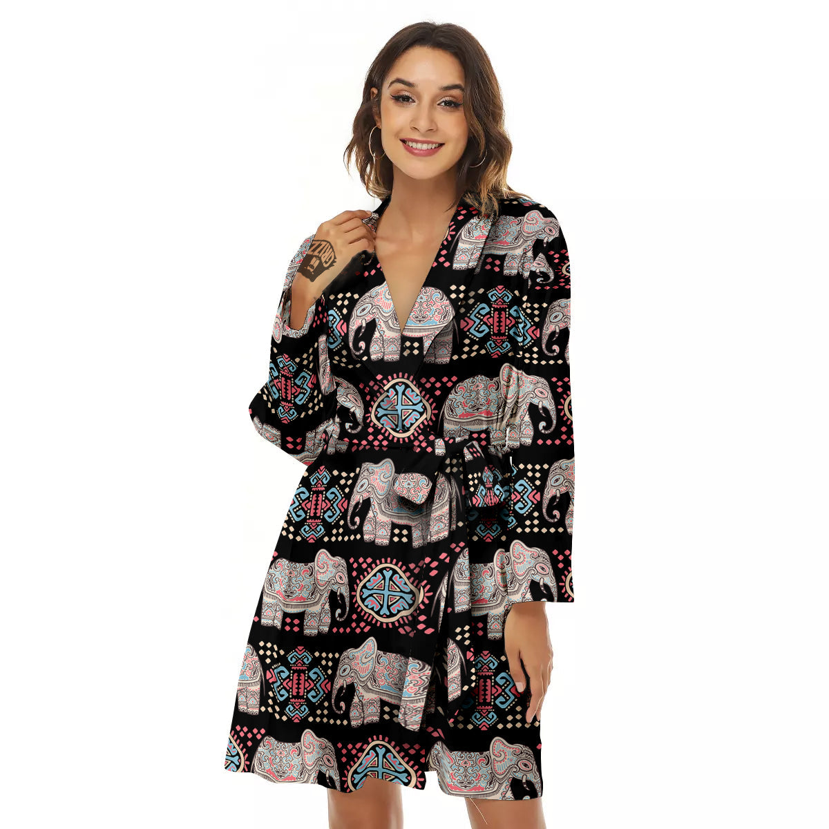 Elephant African Tribal Print Pattern Women's Robe-grizzshop