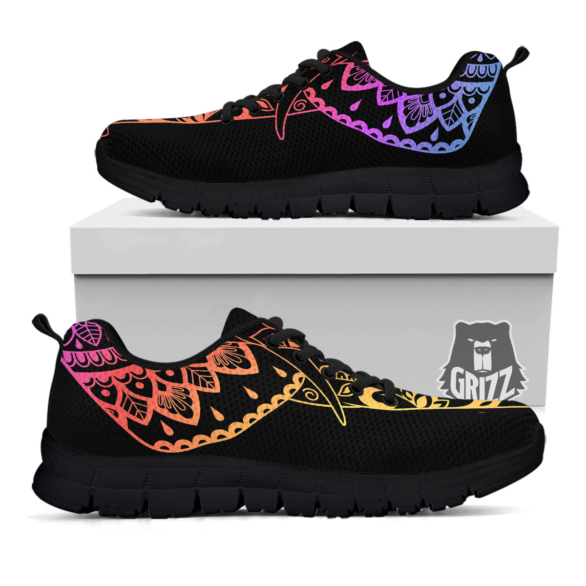 Elephant Black Rainbow Indian Print Black Sneaker-grizzshop