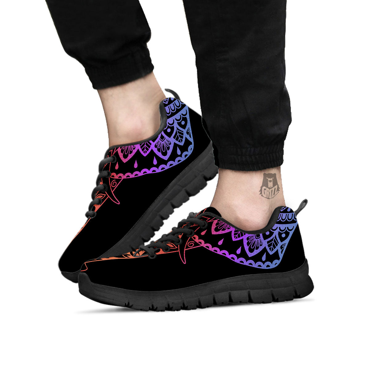 Elephant Black Rainbow Indian Print Black Sneaker-grizzshop