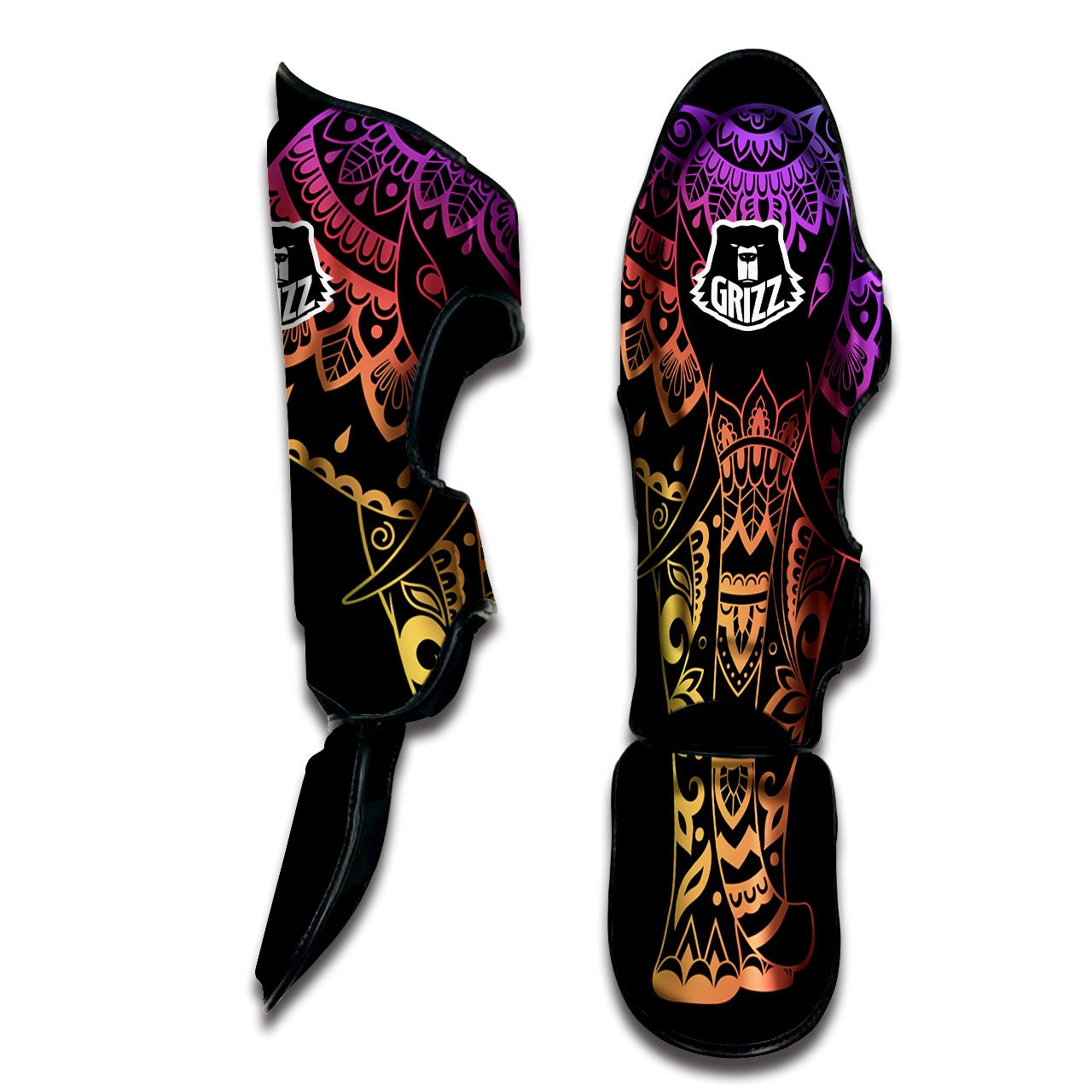 Elephant Black Rainbow Indian Print Muay Thai Shin Guards-grizzshop