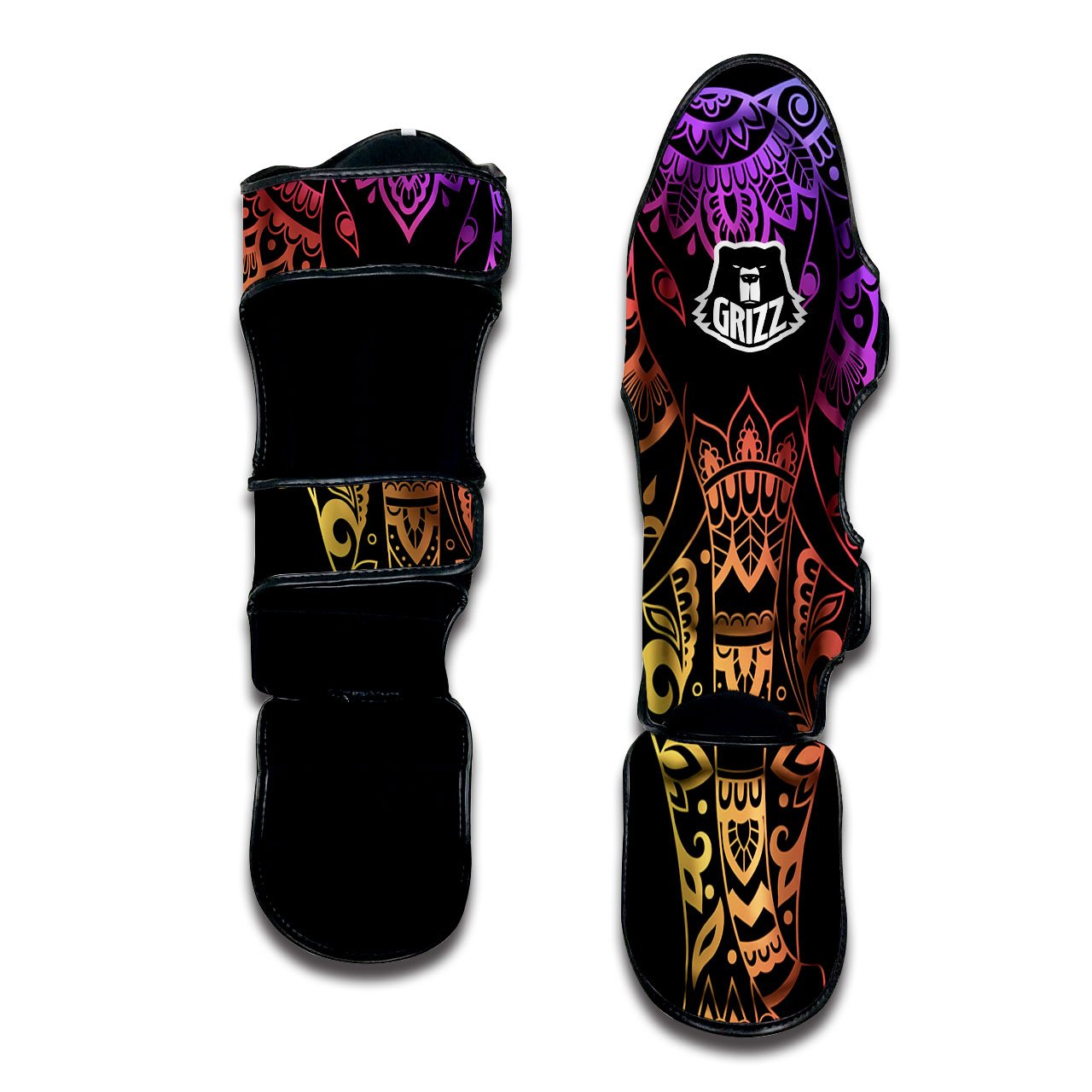 Elephant Black Rainbow Indian Print Muay Thai Shin Guards-grizzshop