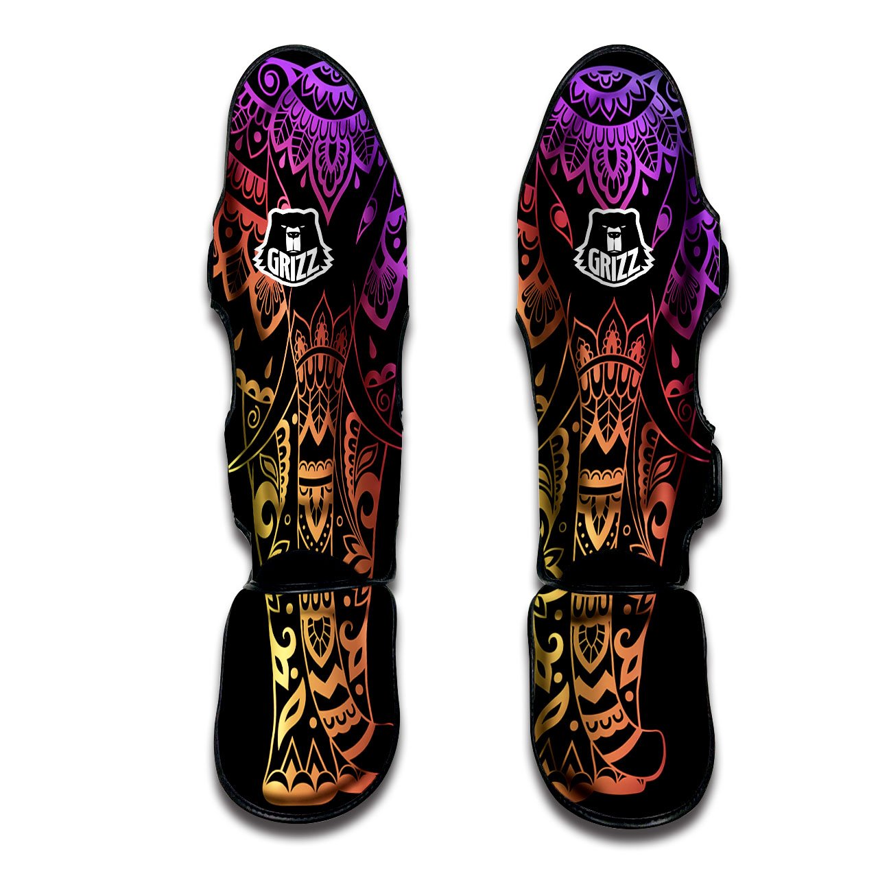 Elephant Black Rainbow Indian Print Muay Thai Shin Guards-grizzshop