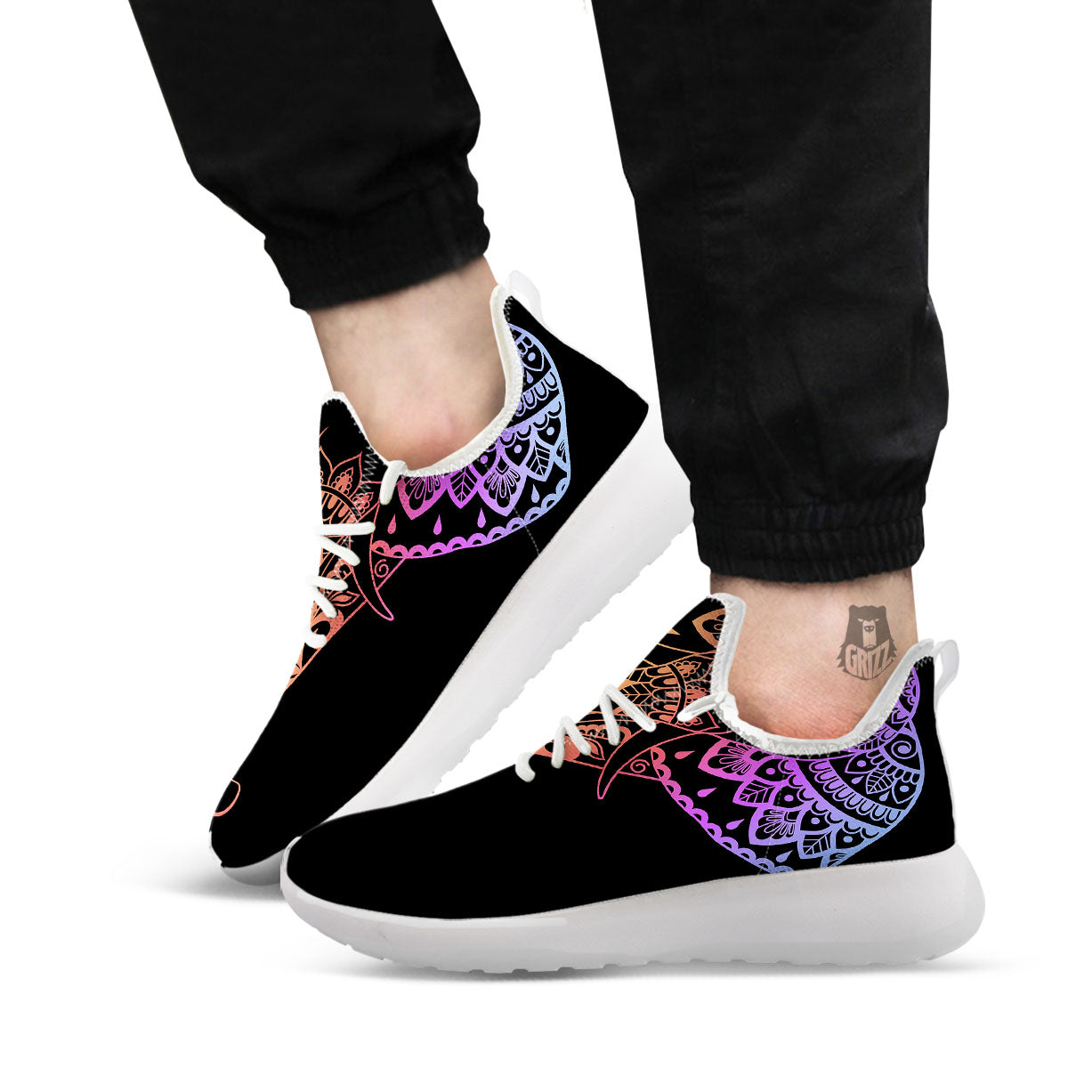 Elephant Black Rainbow Indian Print White Athletic Shoes-grizzshop