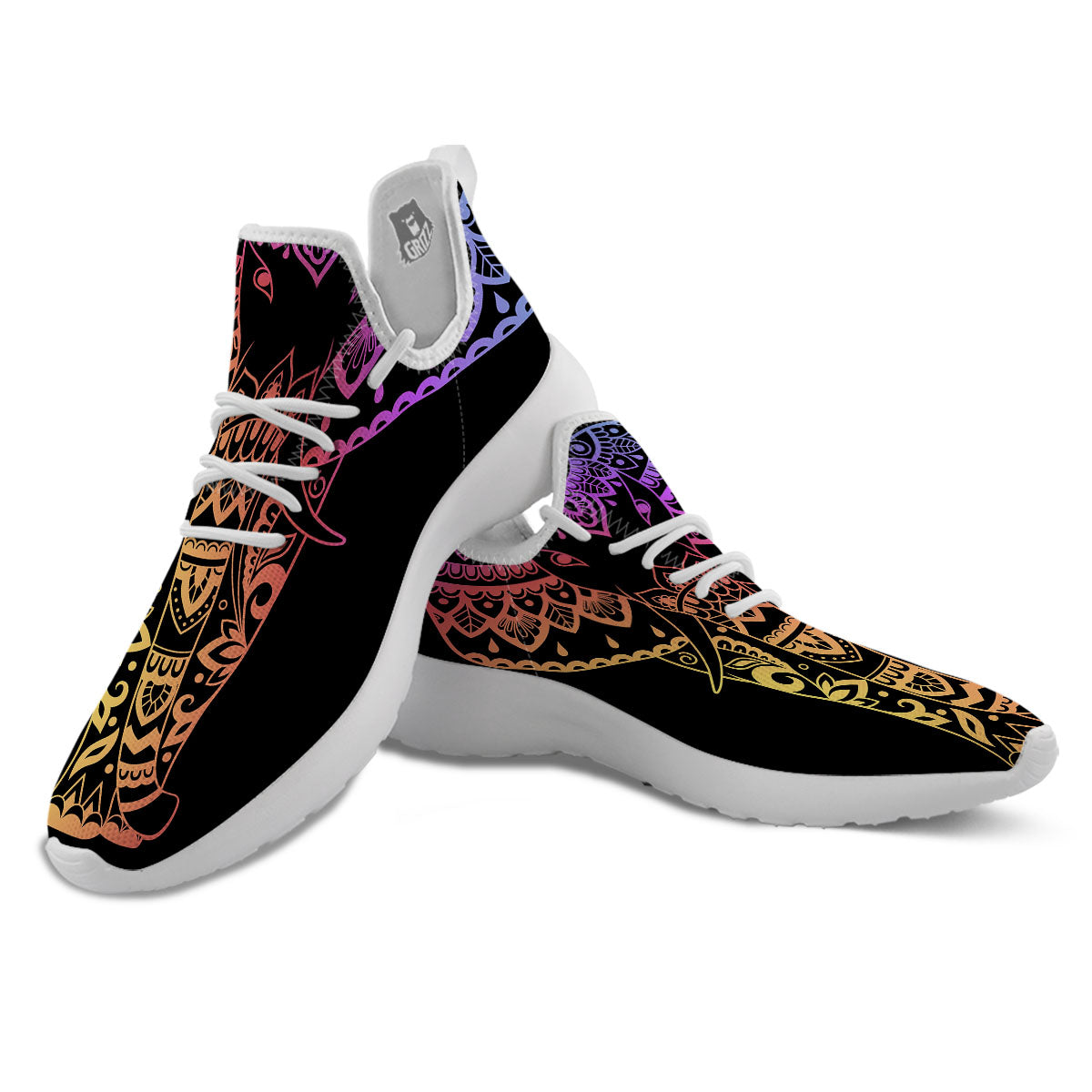 Elephant Black Rainbow Indian Print White Athletic Shoes-grizzshop