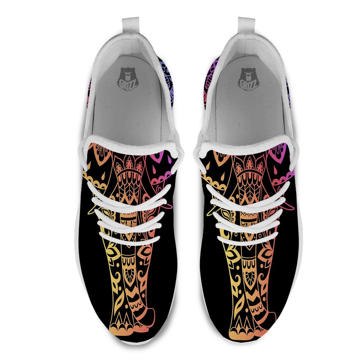 Elephant Black Rainbow Indian Print White Athletic Shoes-grizzshop