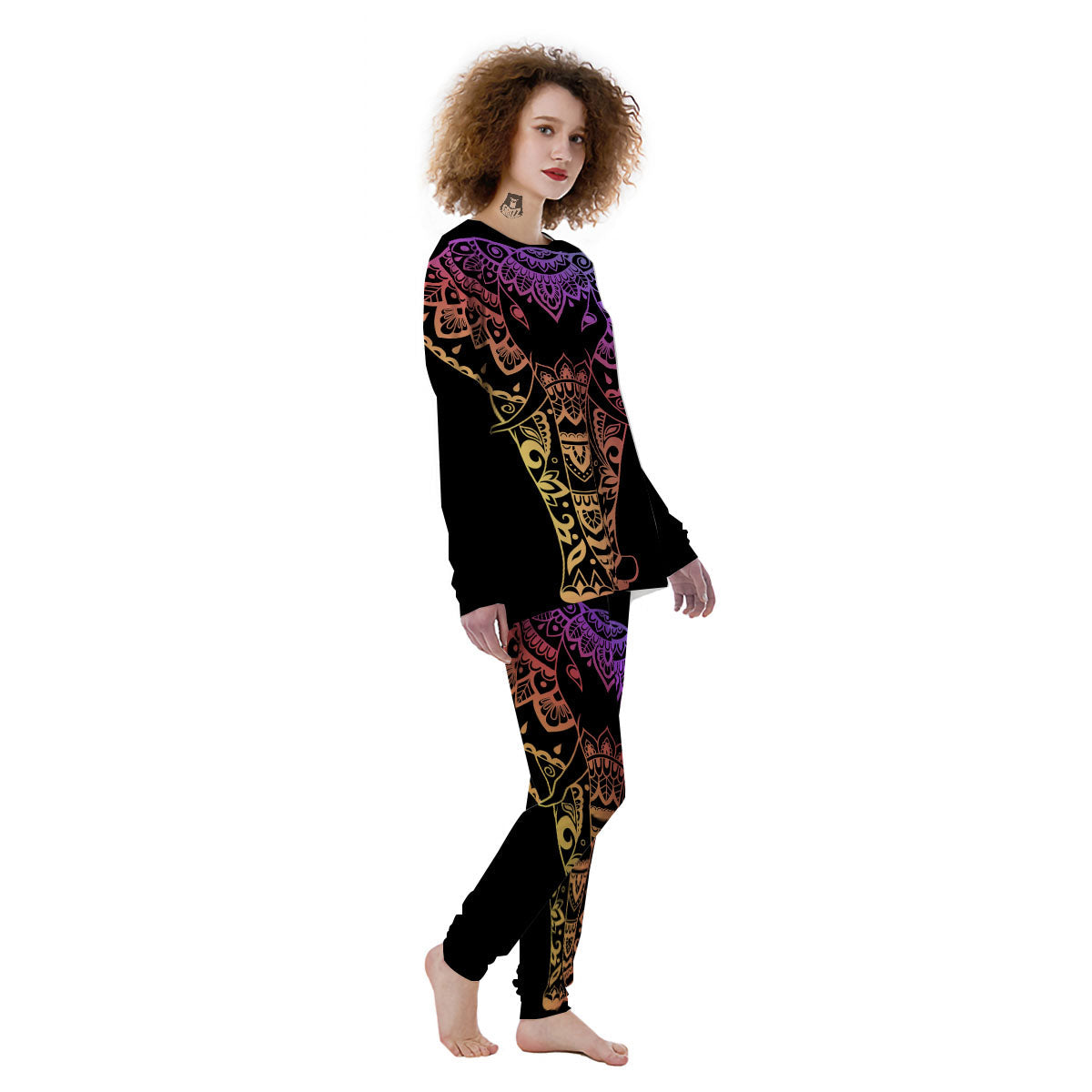 Elephant Black Rainbow Indian Print Women's Pajamas-grizzshop