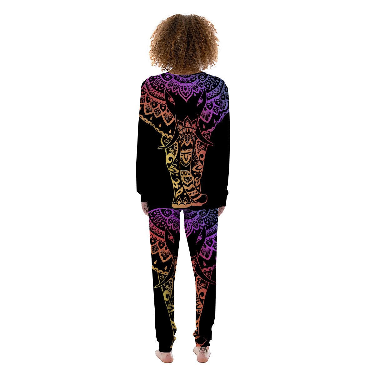 Elephant Black Rainbow Indian Print Women's Pajamas-grizzshop