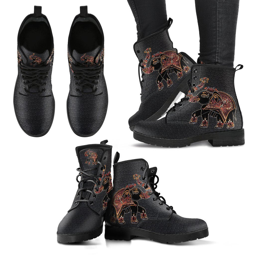 Elephant Folk Art Women's Black Boots-grizzshop