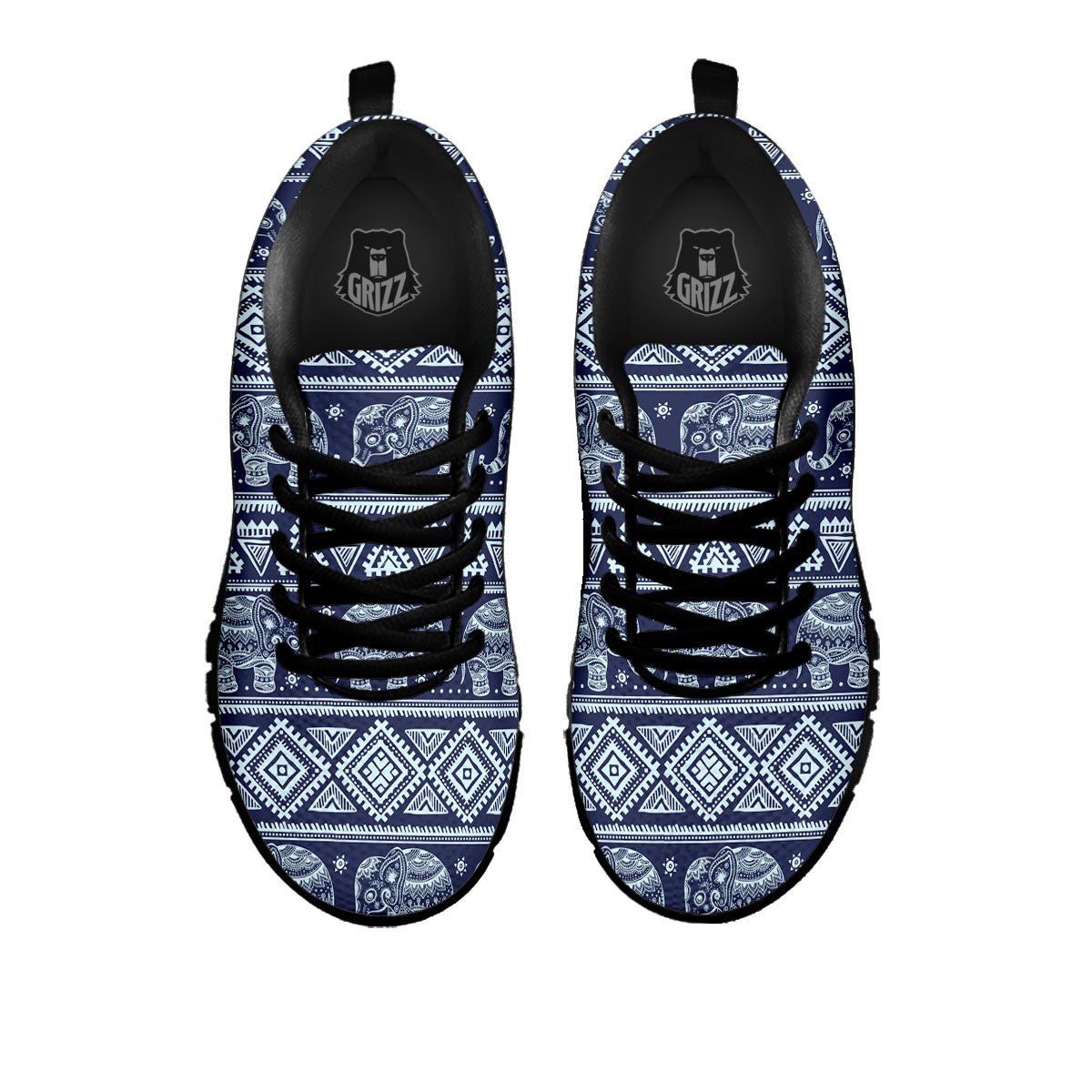 Elephant Indian Blue Print Pattern Black Sneaker-grizzshop