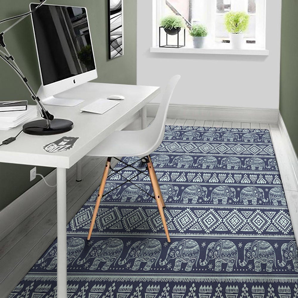 Elephant Indian Blue Print Pattern Floor Mat-grizzshop