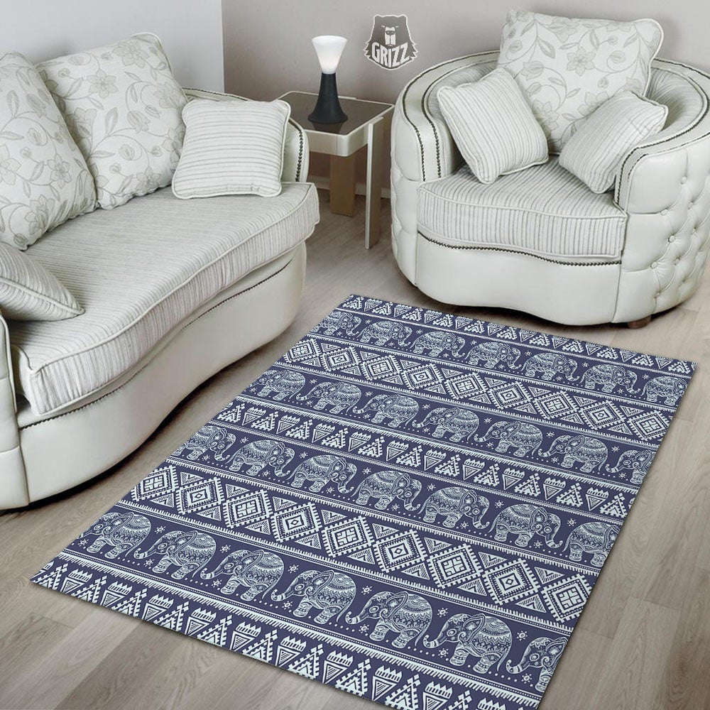 Elephant Indian Blue Print Pattern Floor Mat-grizzshop
