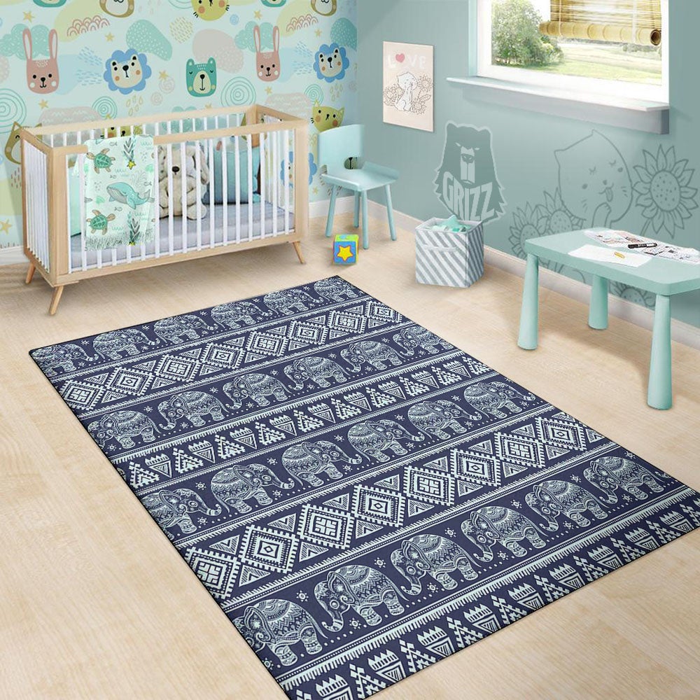 Elephant Indian Blue Print Pattern Floor Mat-grizzshop
