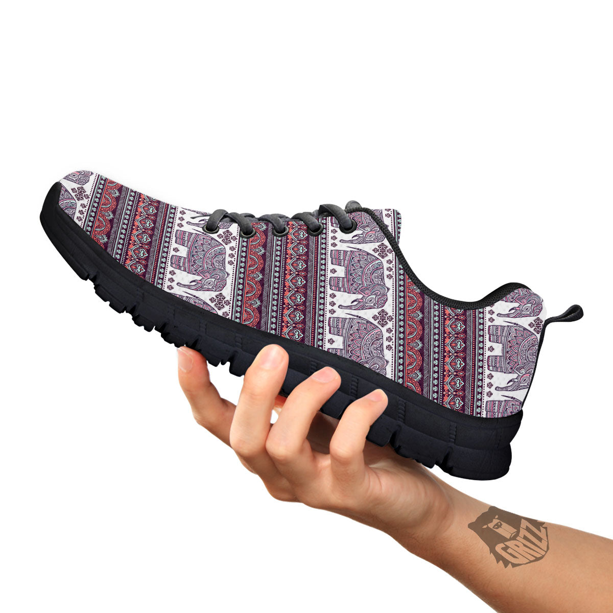 Elephant Indian Bohemian Print Pattern Black Sneaker-grizzshop