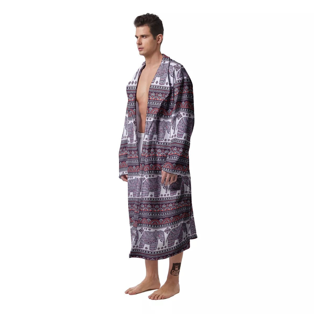 Elephant Indian Bohemian Print Pattern Men's Robe-grizzshop