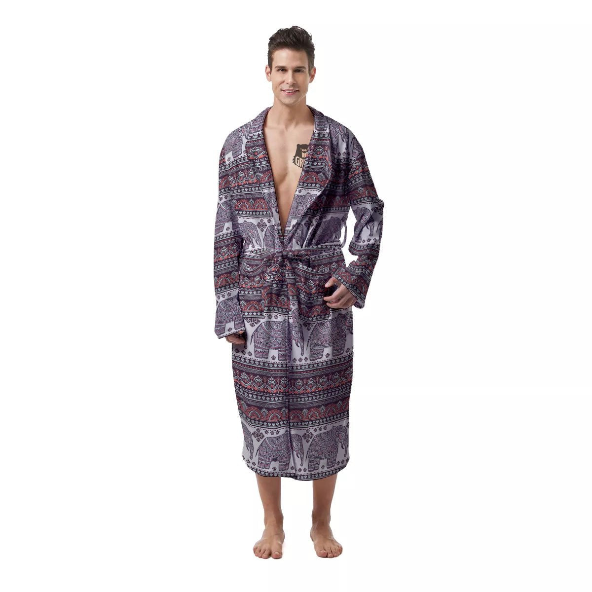 Elephant Indian Bohemian Print Pattern Men's Robe-grizzshop