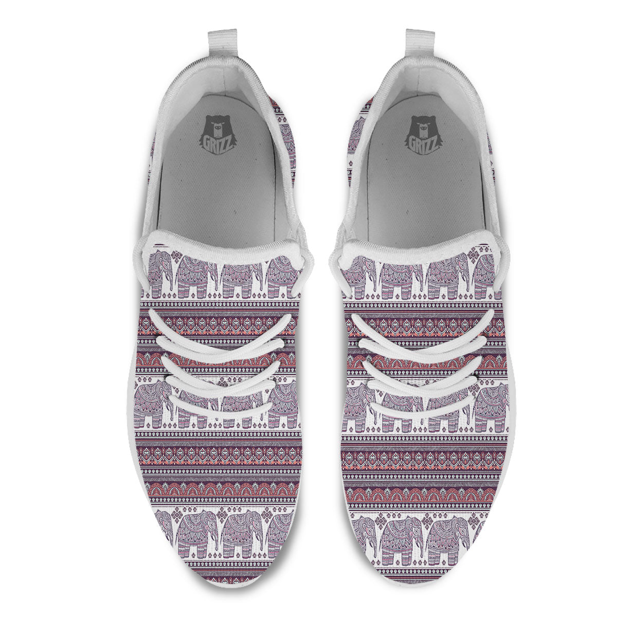 Elephant Indian Bohemian Print Pattern White Athletic Shoes-grizzshop