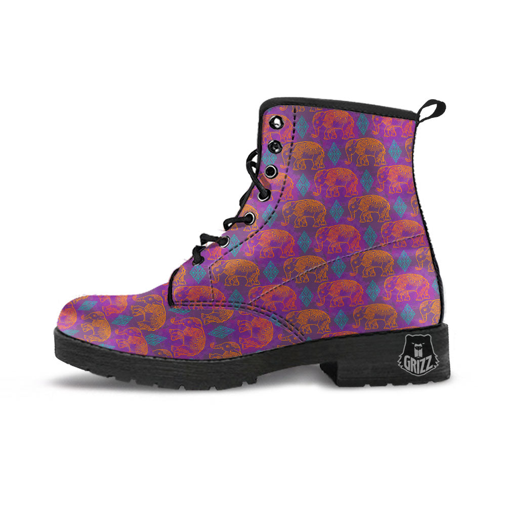 Elephant Indian Boho Print Pattern Leather Boots-grizzshop