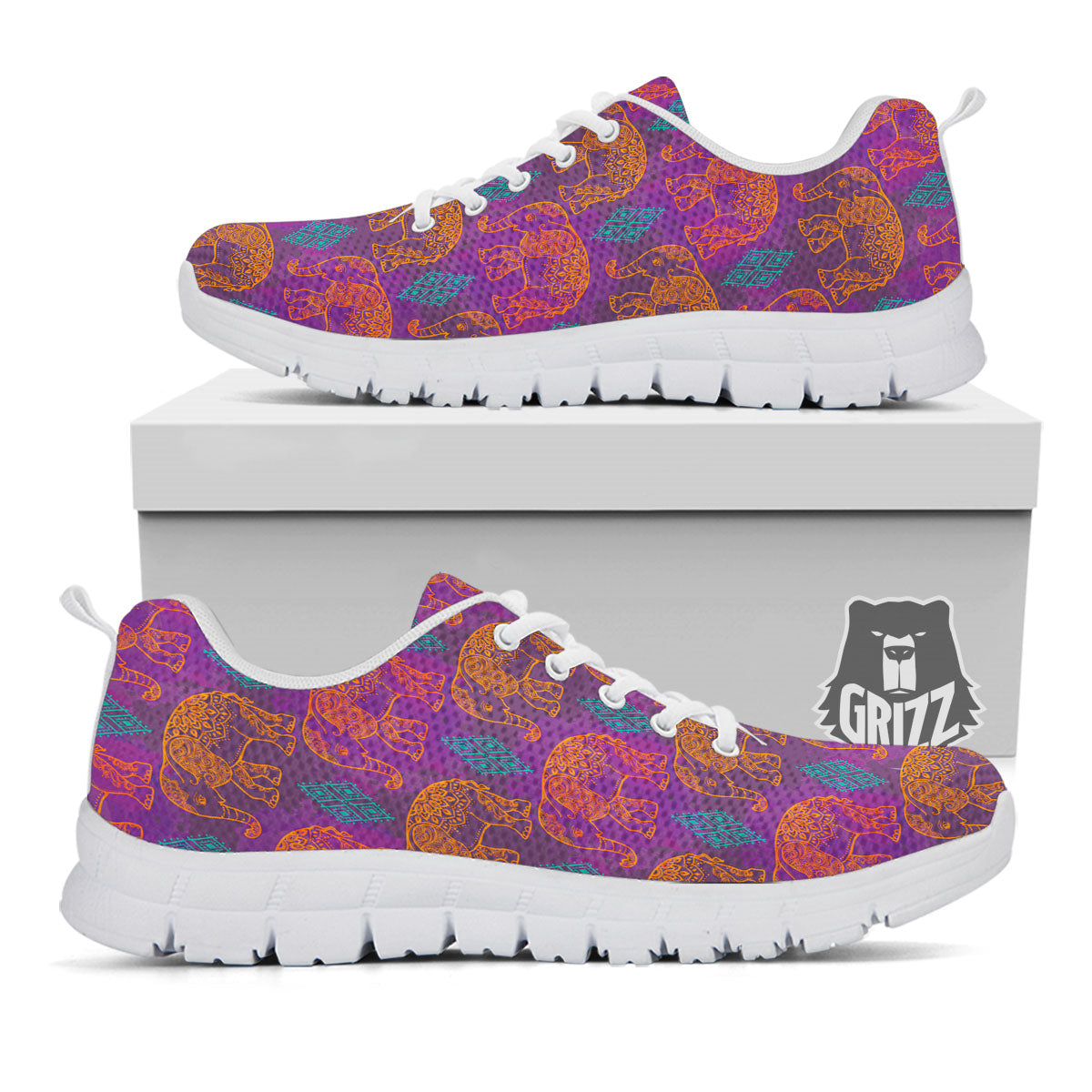 Elephant Indian Boho Print Pattern White Sneaker-grizzshop