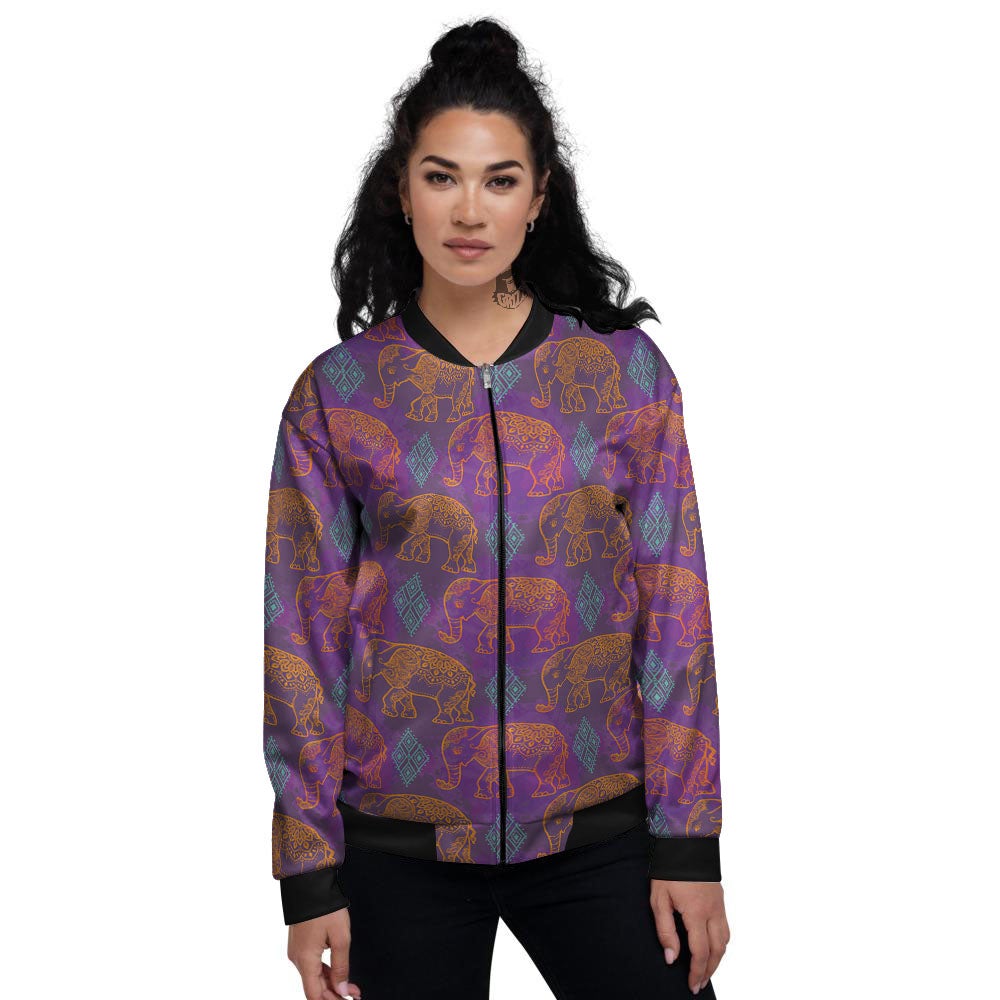 Elephant Indian Boho Print Pattern Women's Bomber Jacket-grizzshop