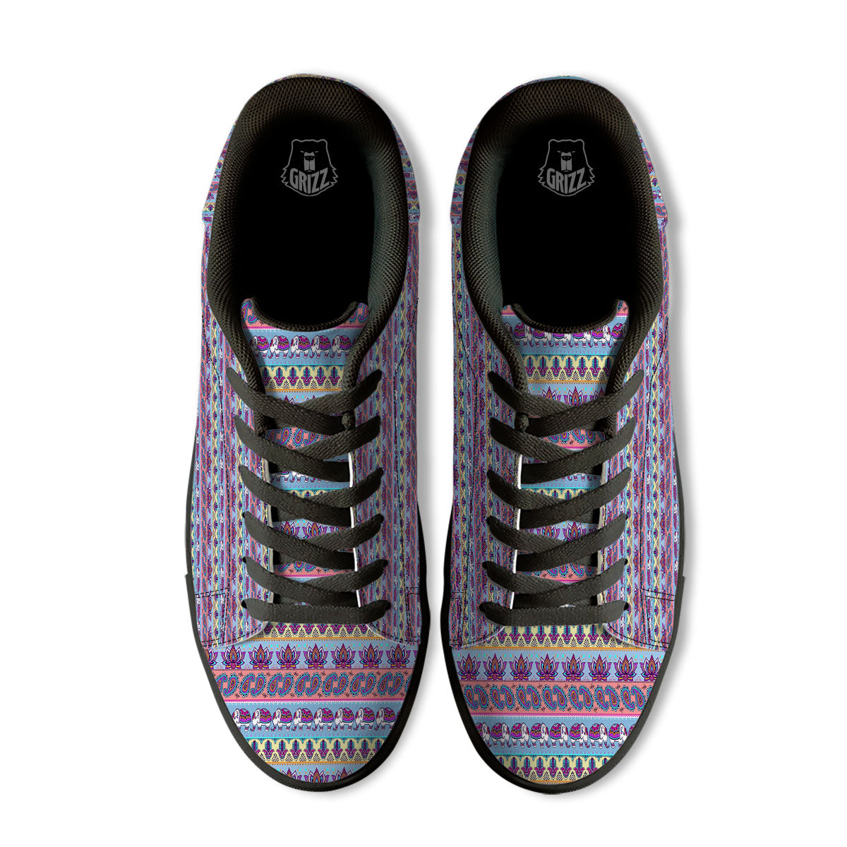 Elephant Indian Colorful Print Pattern Black Low Top Sneakers-grizzshop