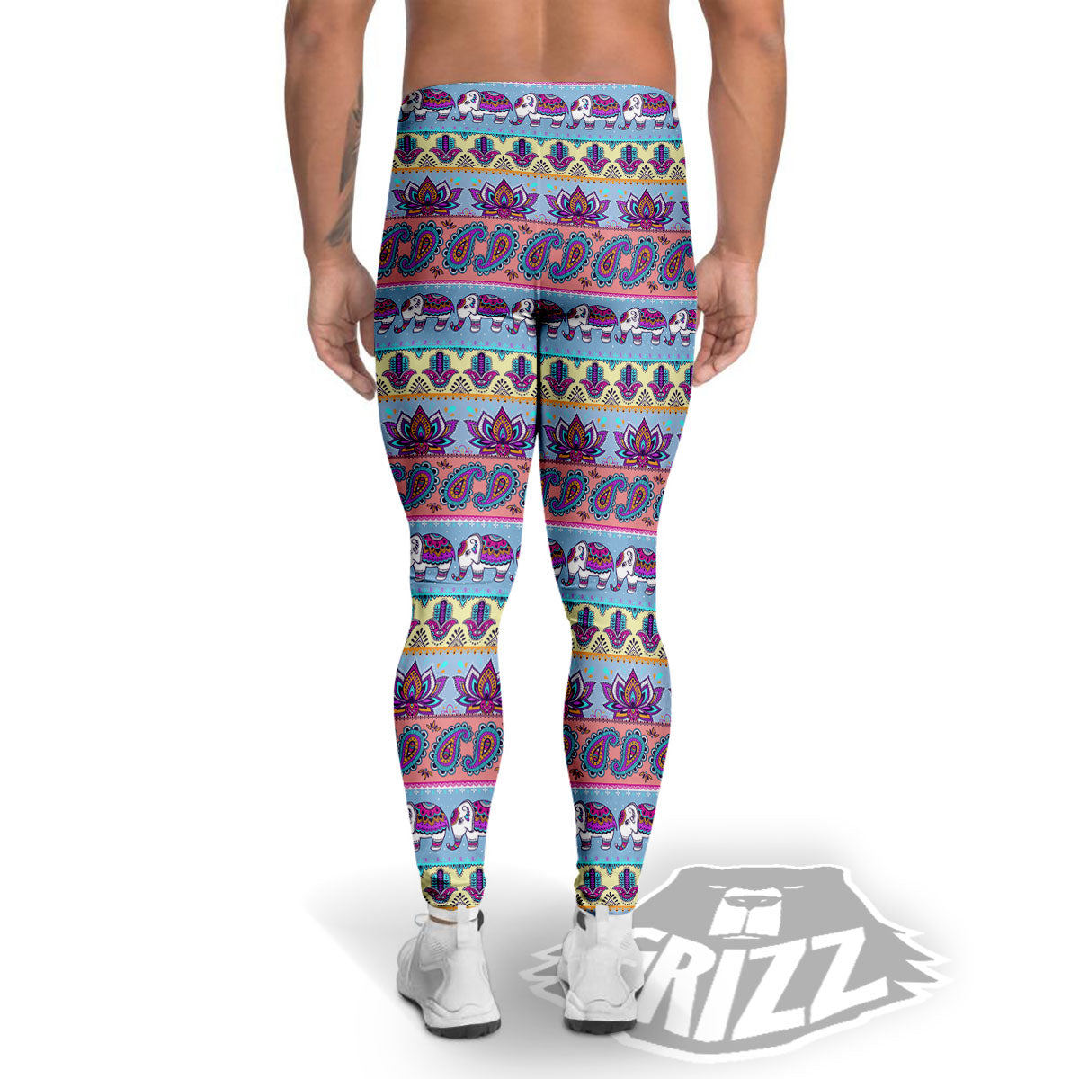 Elephant Indian Colorful Print Pattern Men's Leggings-grizzshop