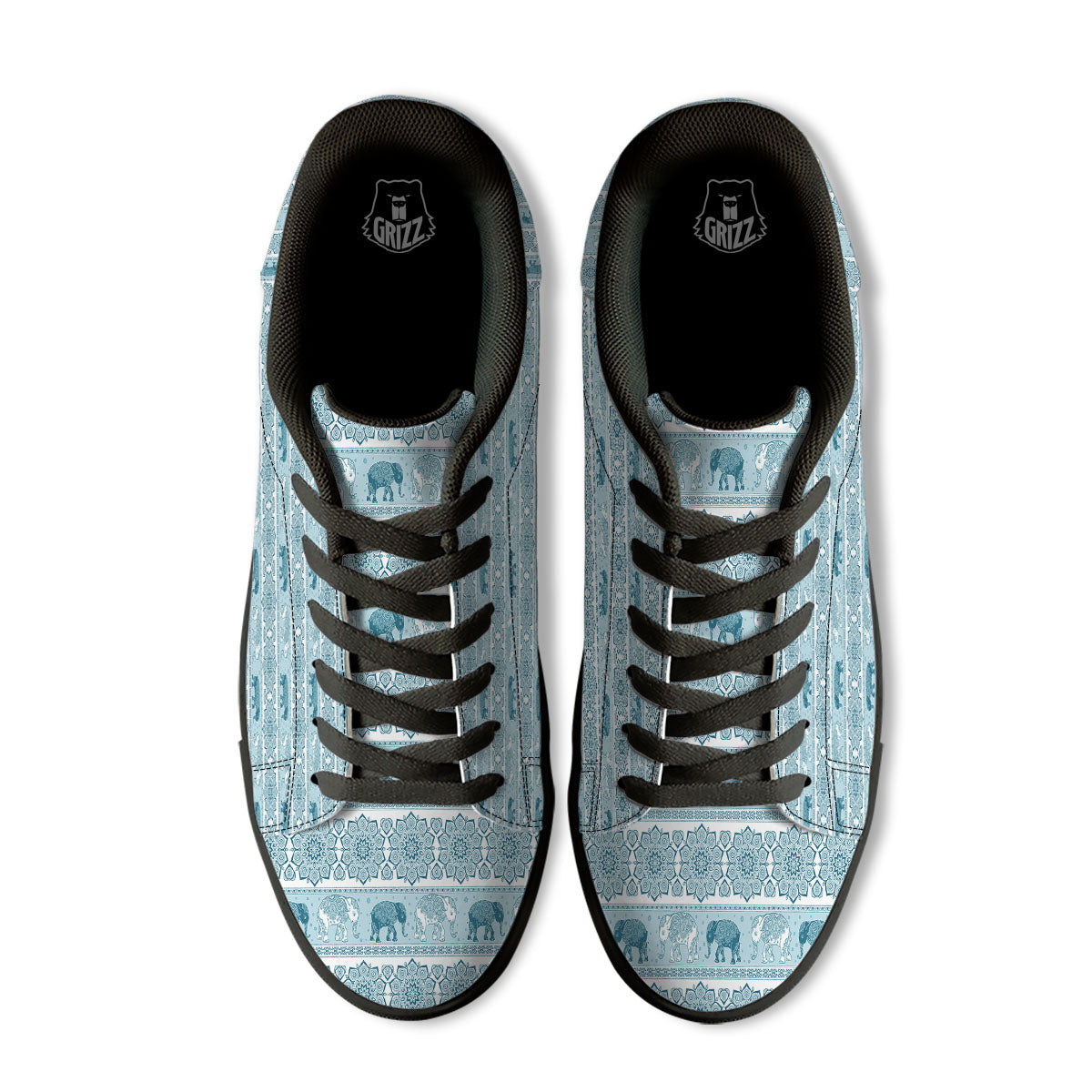 Elephant Indian Floral Print Pattern Black Low Top Sneakers-grizzshop
