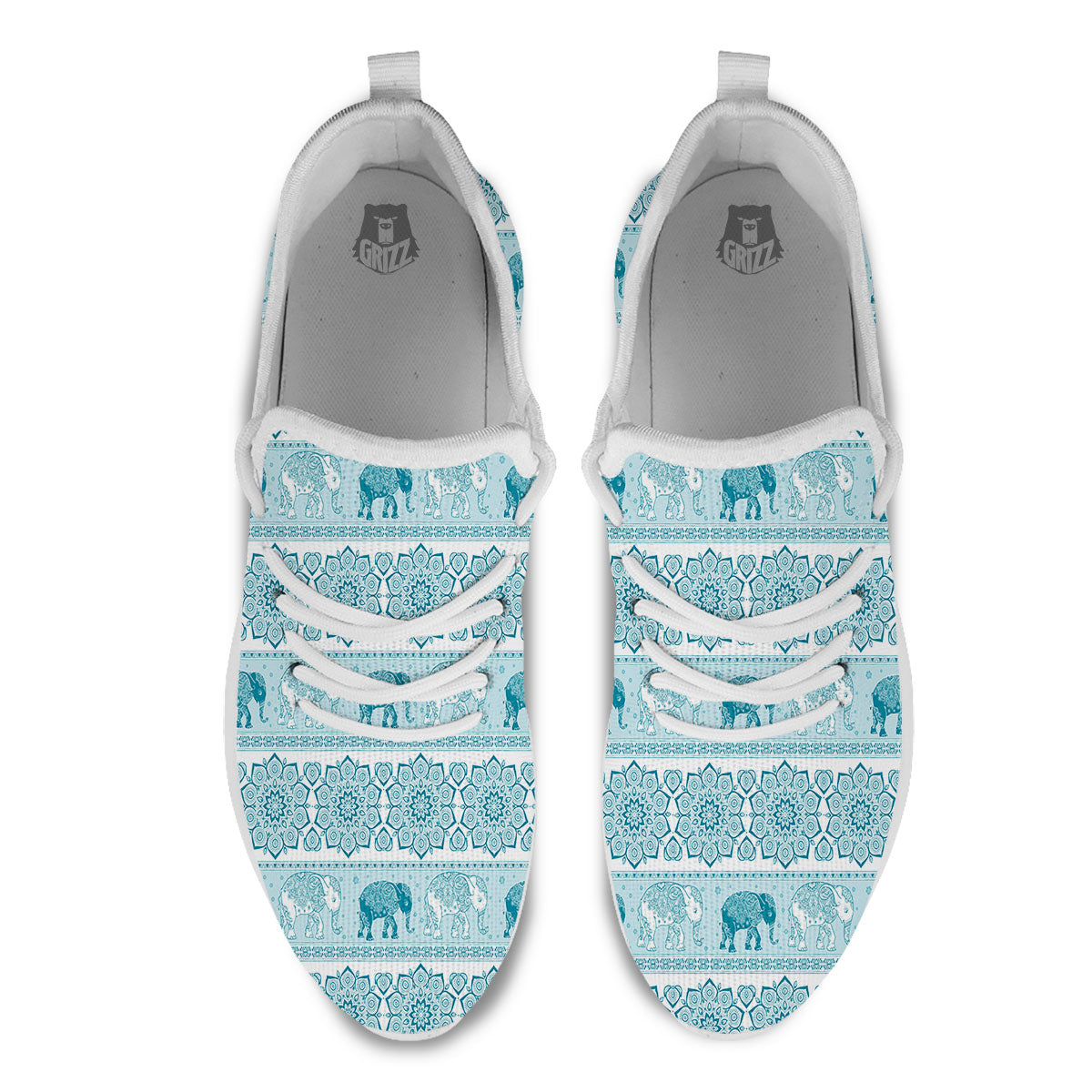 Elephant Indian Floral Print Pattern White Athletic Shoes-grizzshop