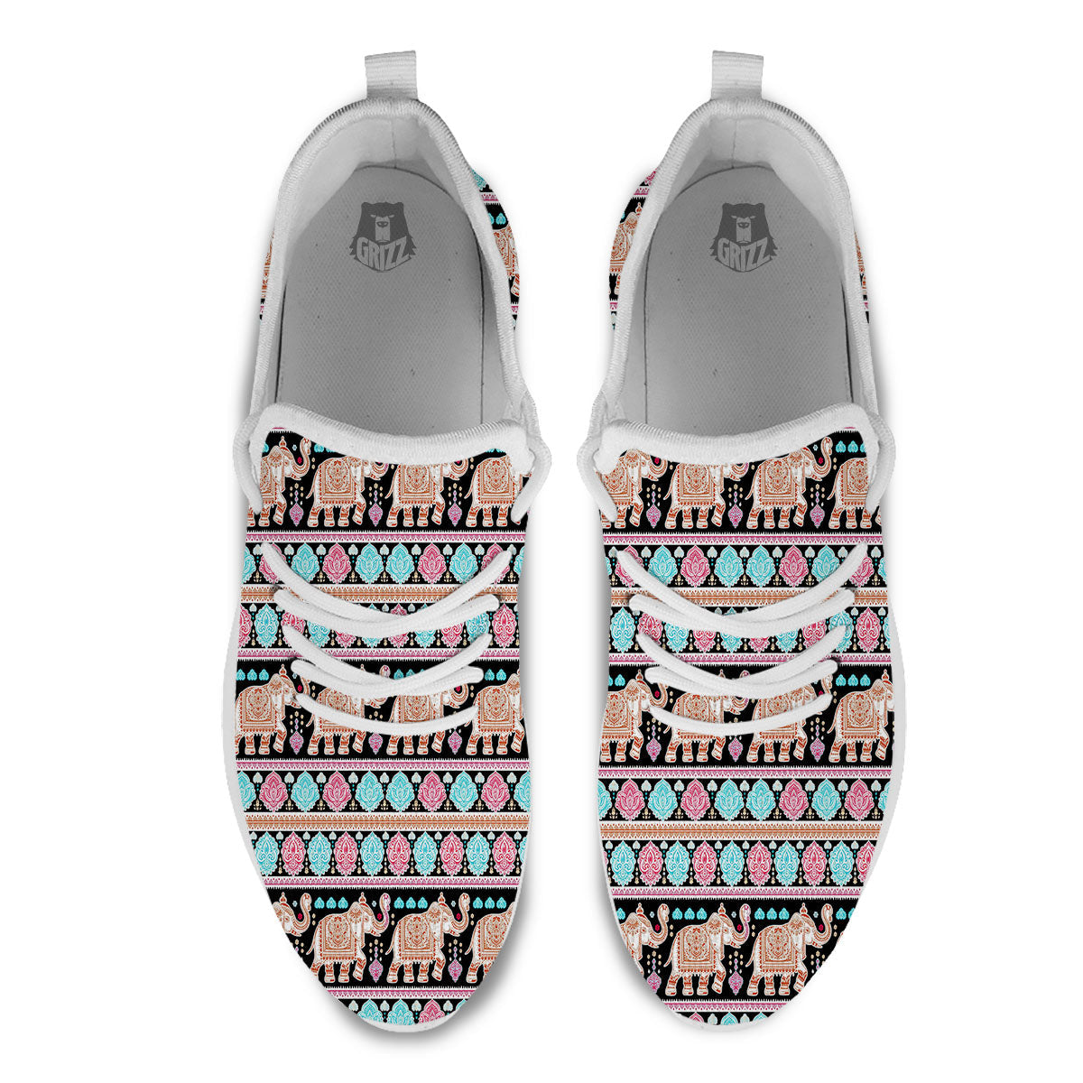 Elephant Indian Tribal Print Pattern White Athletic Shoes-grizzshop