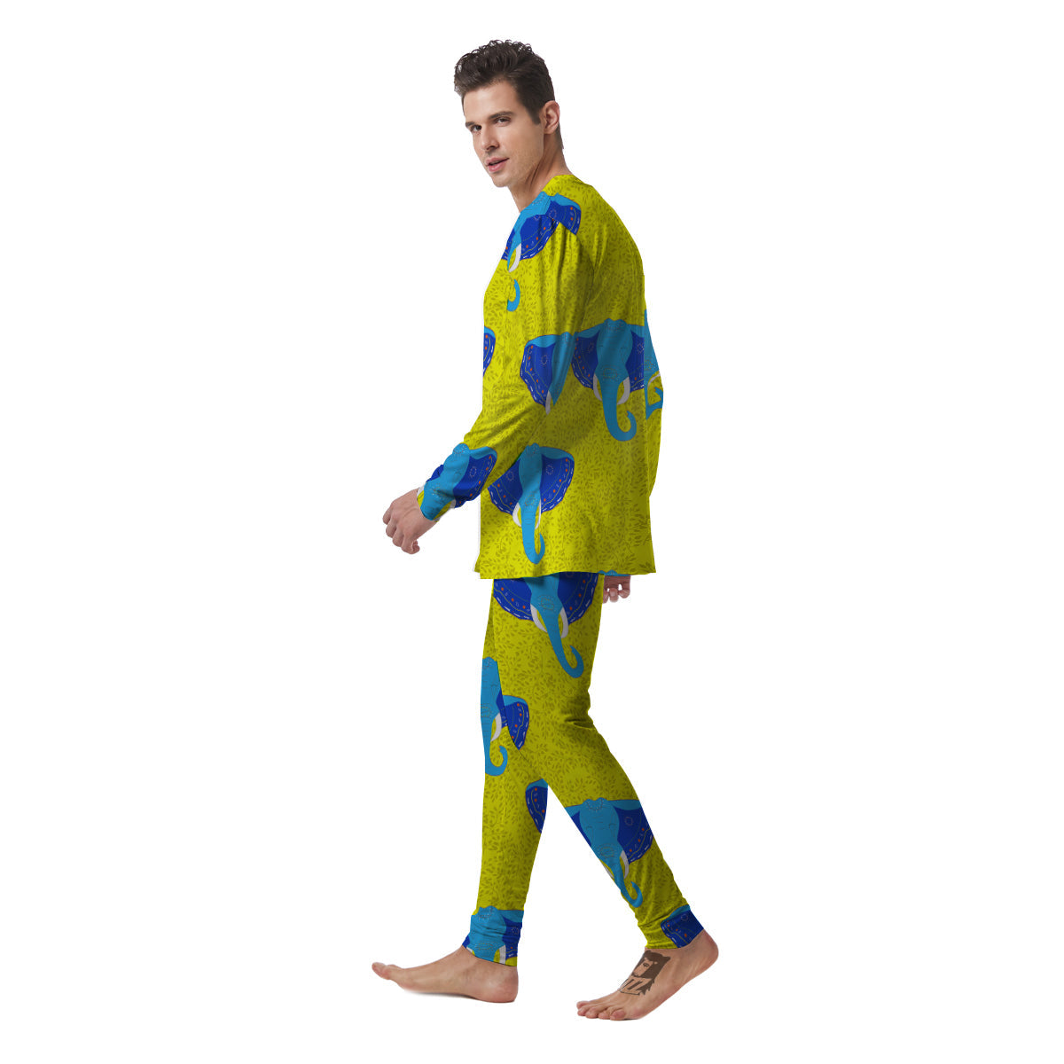 Elephant Mandala Blue Print Pattern Men's Pajamas-grizzshop