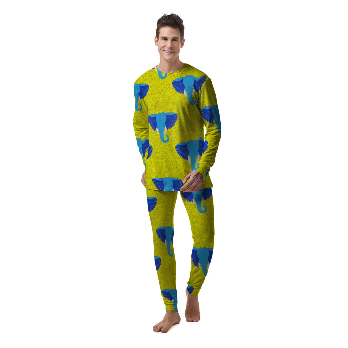 Elephant Mandala Blue Print Pattern Men's Pajamas-grizzshop