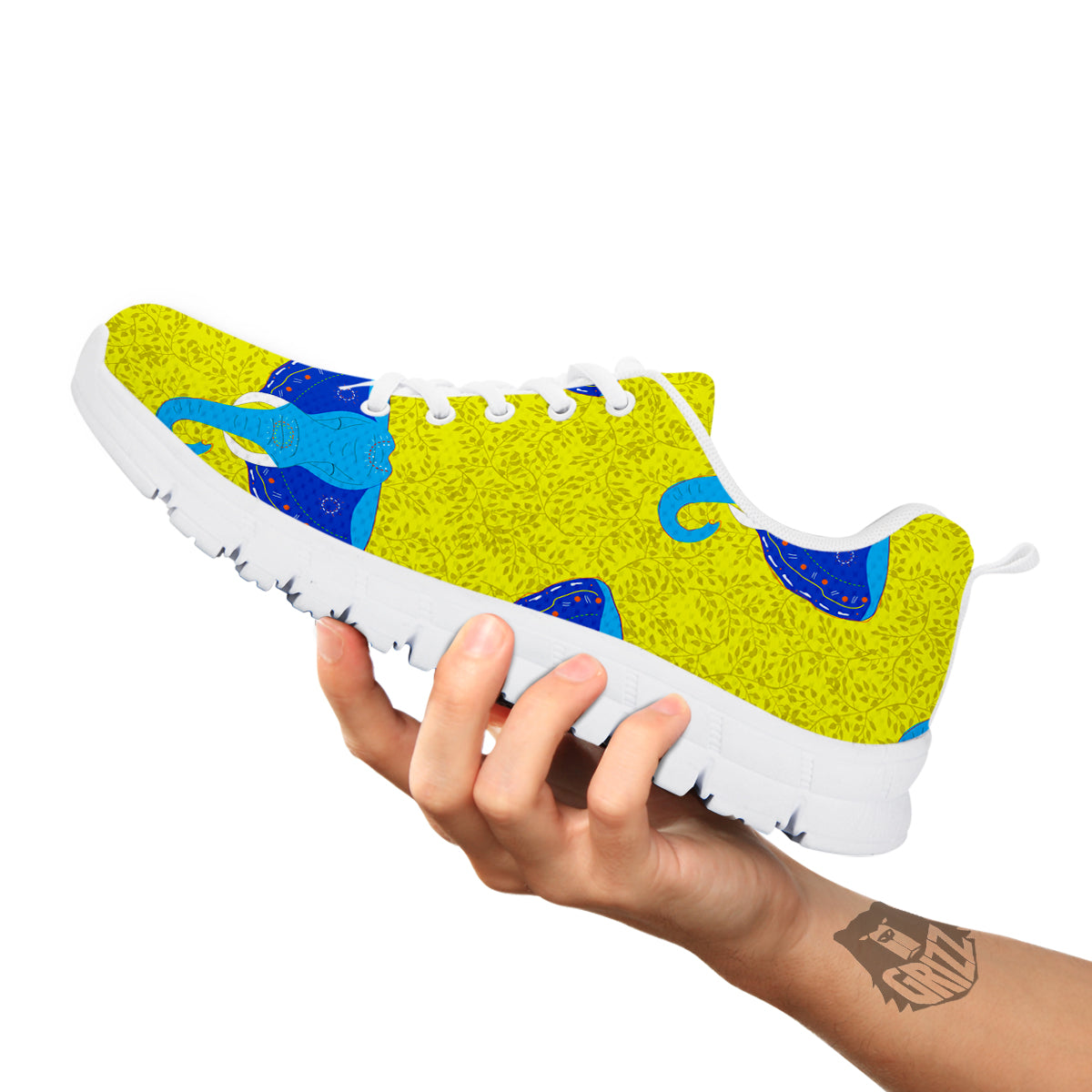 Elephant Mandala Blue Print Pattern White Sneaker-grizzshop
