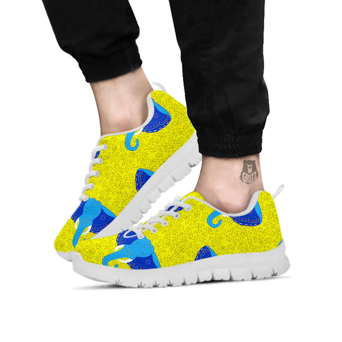Elephant Mandala Blue Print Pattern White Sneaker-grizzshop