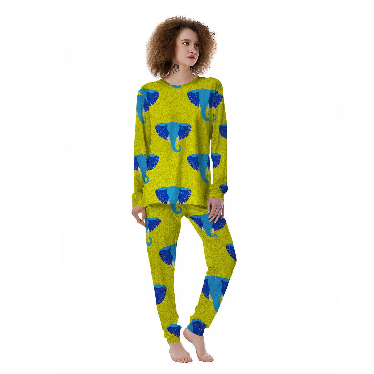 Elephant Mandala Blue Print Pattern Women's Pajamas-grizzshop