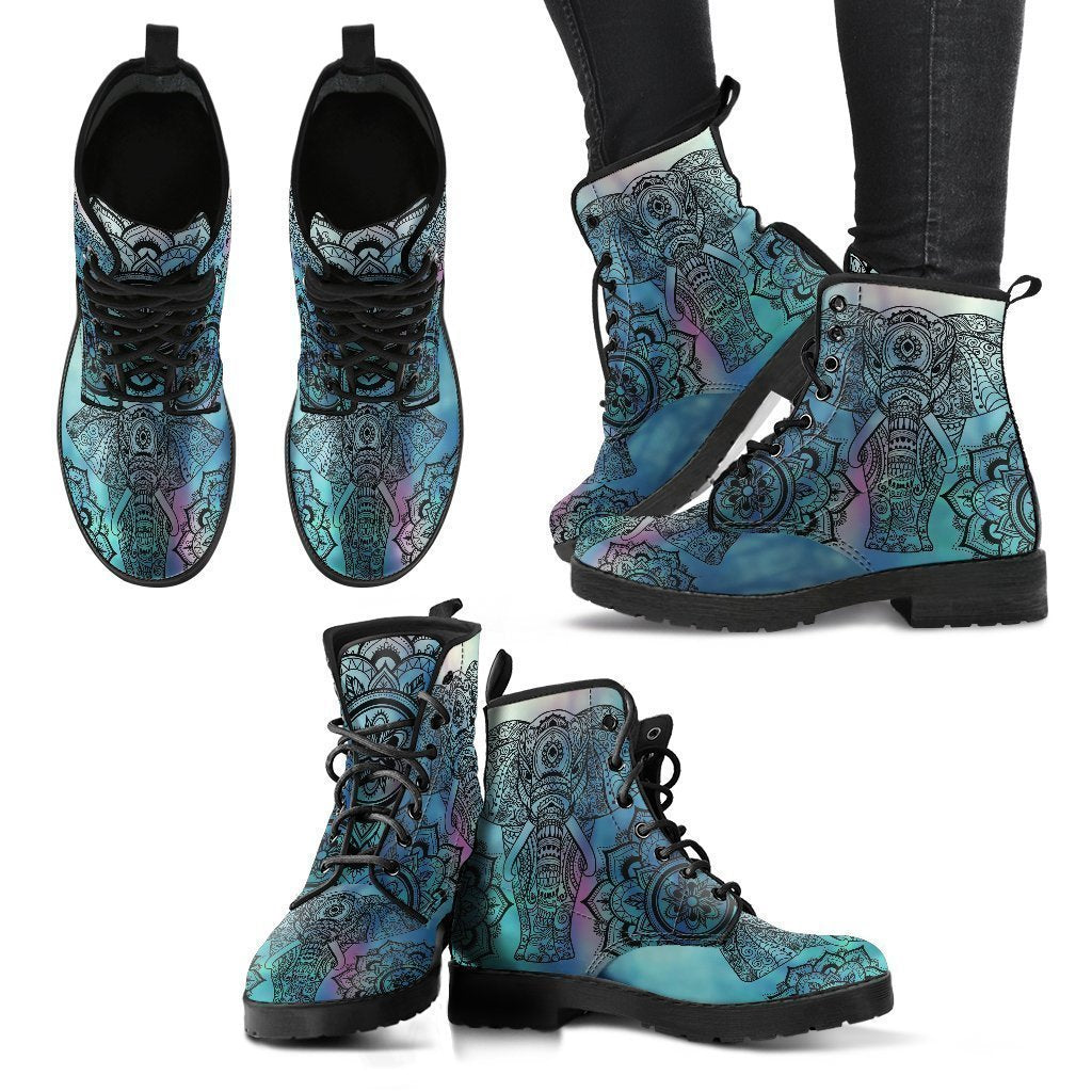 Elephant Mandala Women's Leather Boots-grizzshop