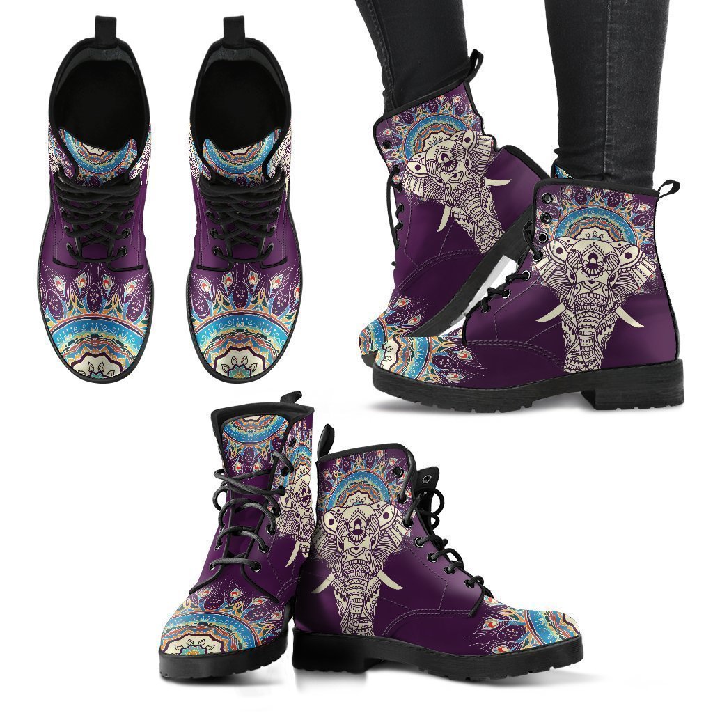 Elephant Mandala Women's Leather Boots-grizzshop