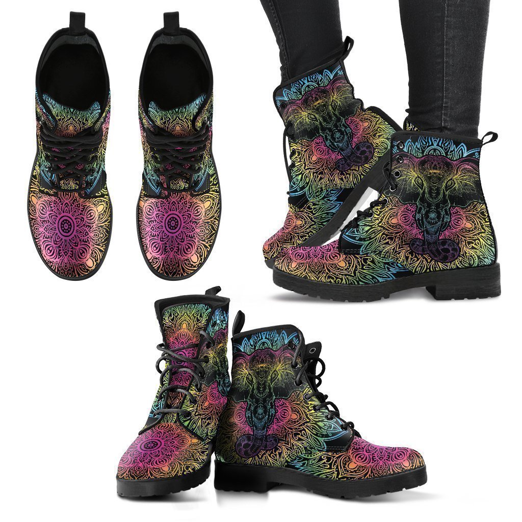 Elephant Mandala Women's Leather Boots-grizzshop