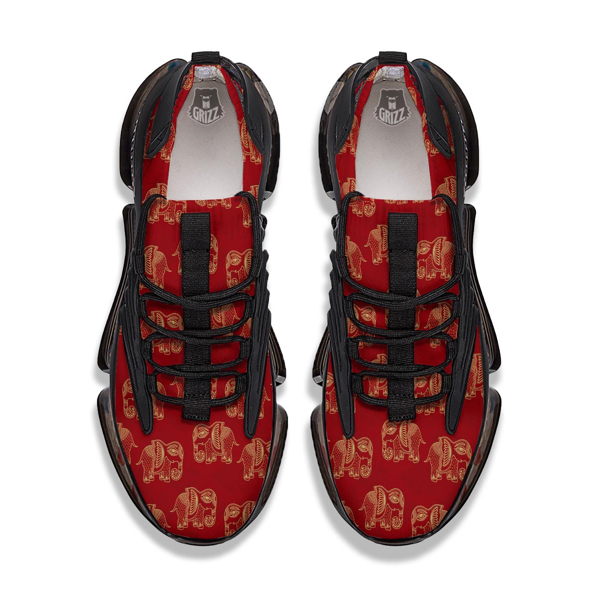 Elephant Red Indian Print Pattern Black Gym Shoes-grizzshop