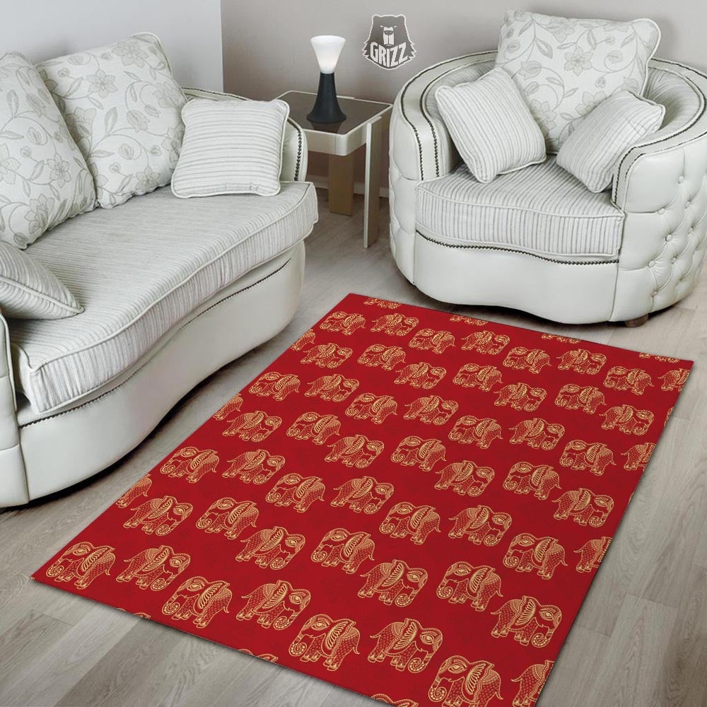Elephant Red Indian Print Pattern Floor Mat-grizzshop