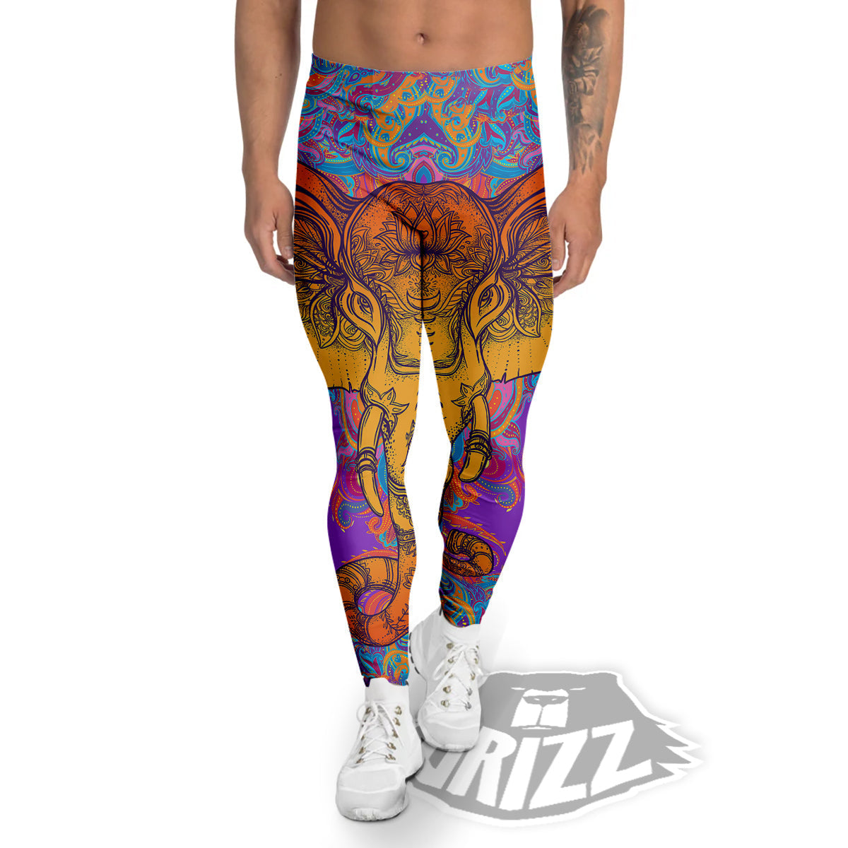 Elephant Spiritual Colorful Print Men's Leggings-grizzshop