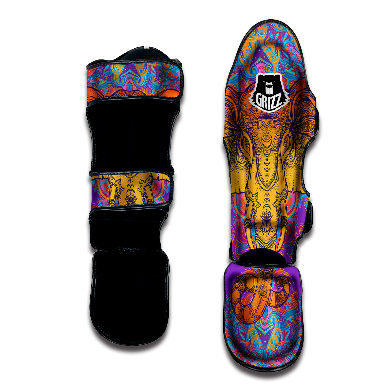Elephant Spiritual Colorful Print Muay Thai Shin Guards-grizzshop