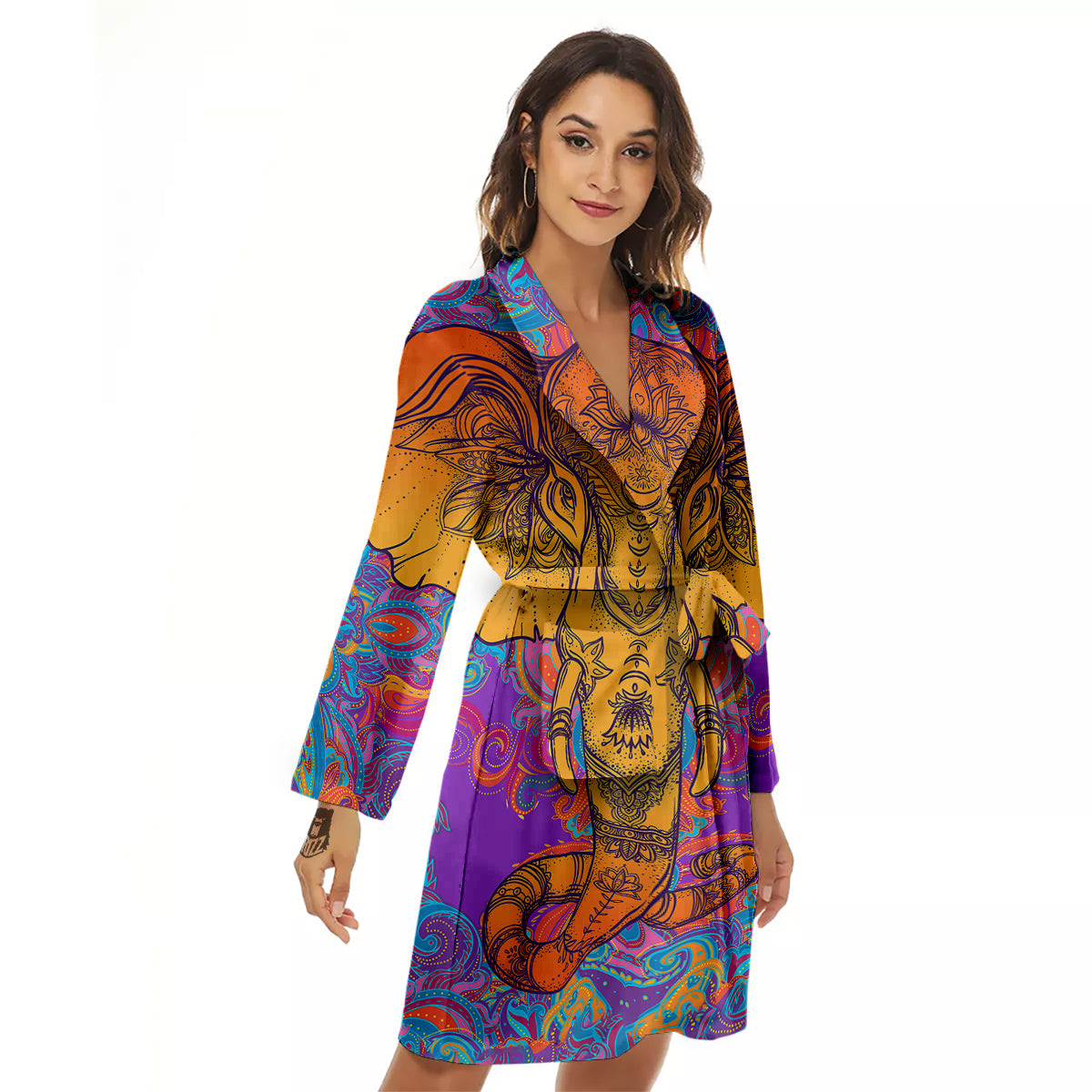 Elephant Spiritual Colorful Print Women's Robe-grizzshop