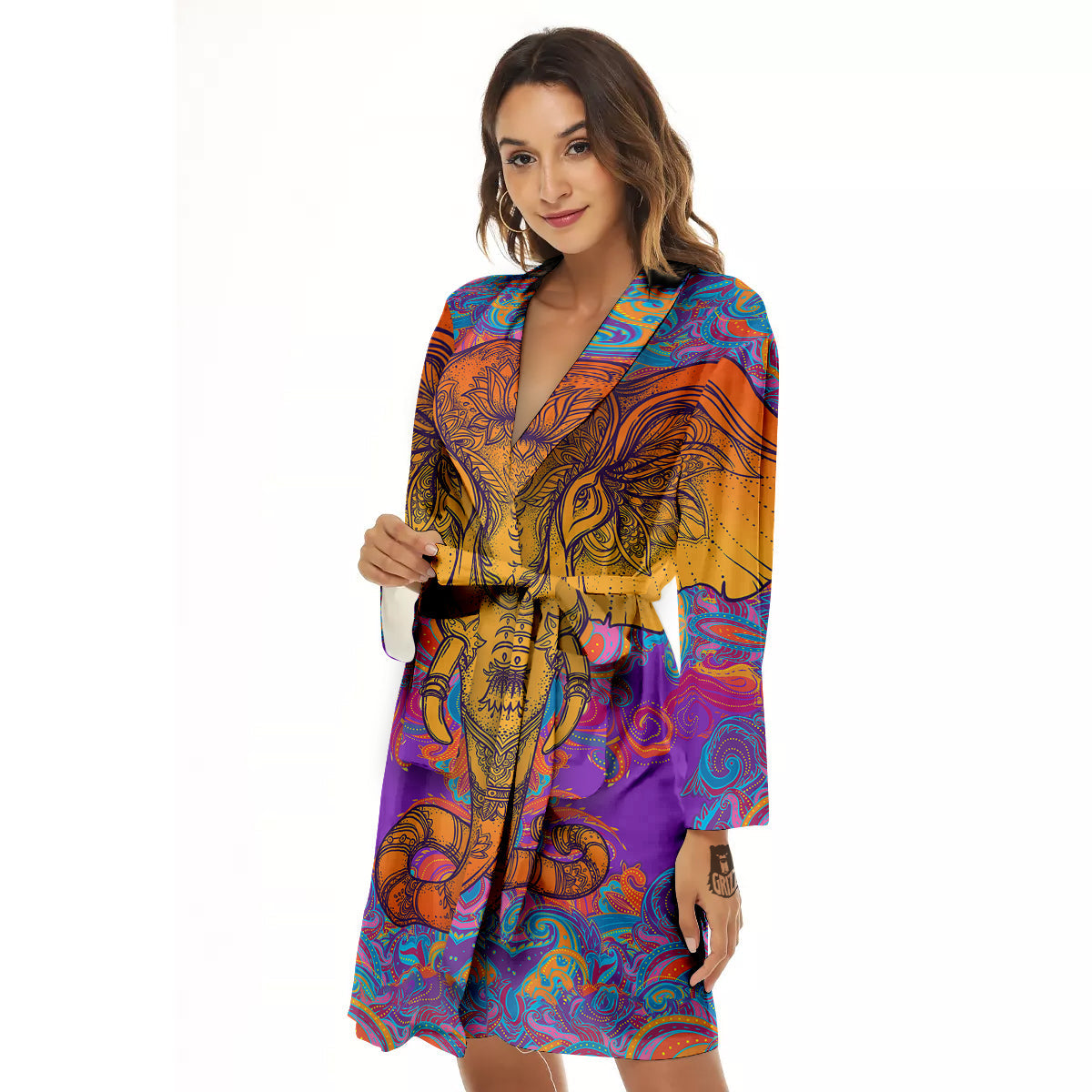 Elephant Spiritual Colorful Print Women's Robe-grizzshop
