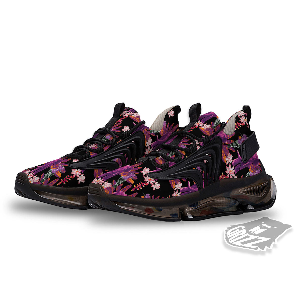 Elephant Tropical Purple Print Pattern Black Gym Shoes-grizzshop