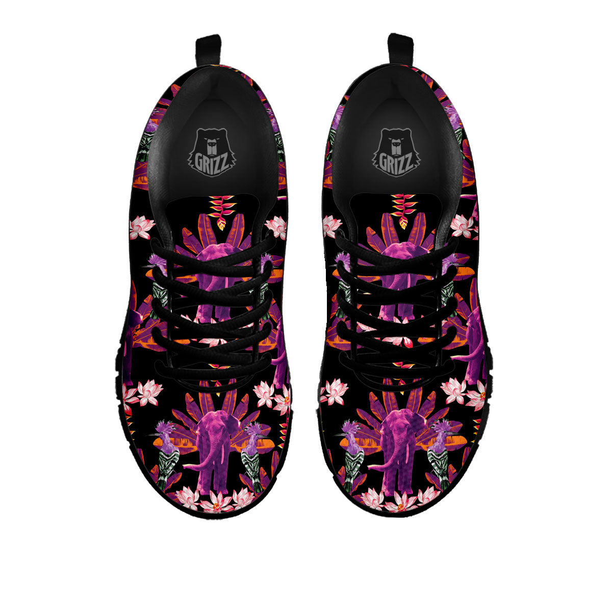 Elephant Tropical Purple Print Pattern Black Sneaker-grizzshop