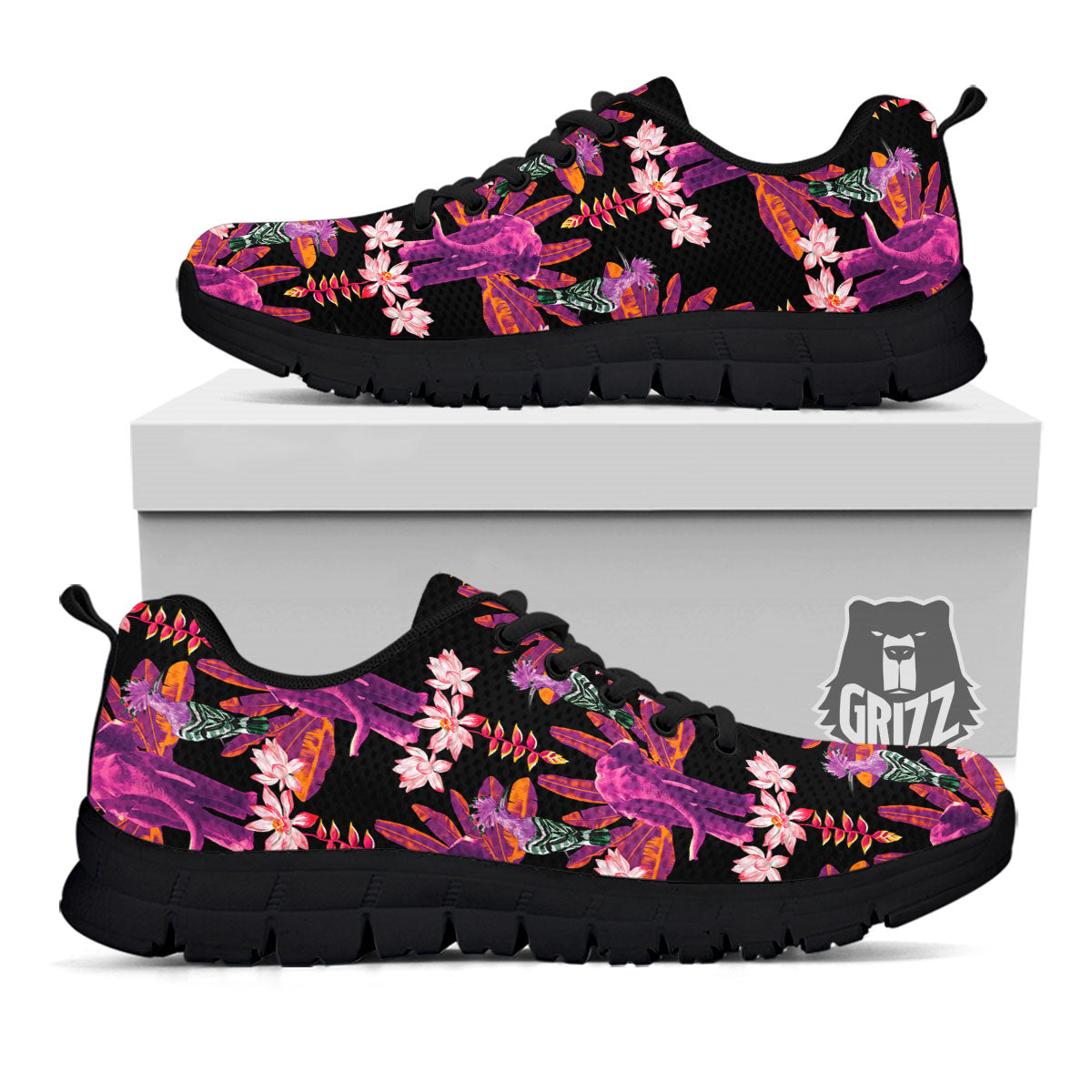 Elephant Tropical Purple Print Pattern Black Sneaker-grizzshop