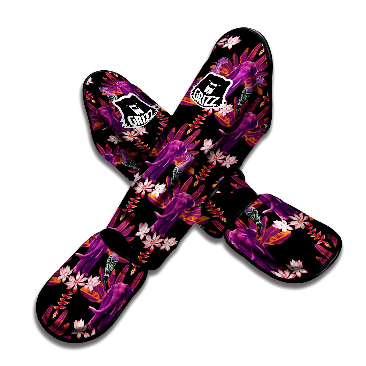 Elephant Tropical Purple Print Pattern Muay Thai Shin Guards-grizzshop