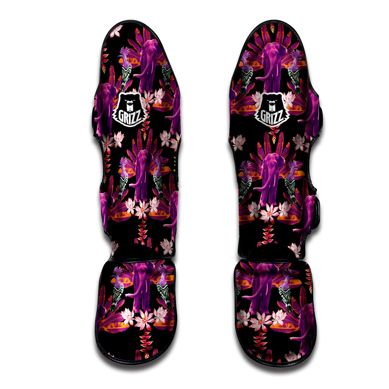 Elephant Tropical Purple Print Pattern Muay Thai Shin Guards-grizzshop