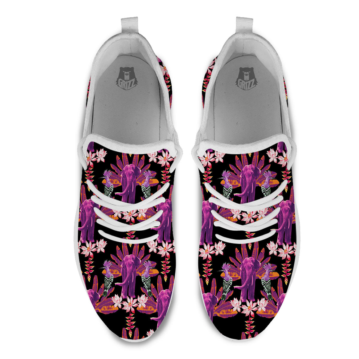 Elephant Tropical Purple Print Pattern White Athletic Shoes-grizzshop