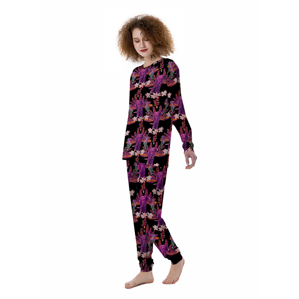 Elephant Tropical Purple Print Pattern Women's Pajamas-grizzshop